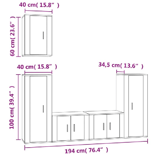 Set-di-Mobili-Porta-TV-5-pz-Bianco-Lucido-in-Legno-Multistrato