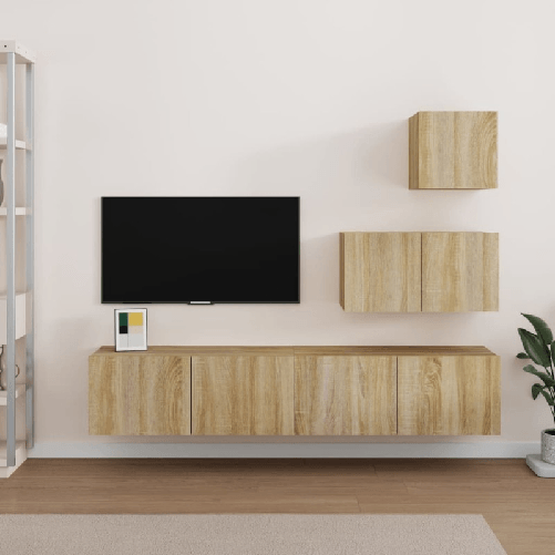 Set-di-Mobili-Porta-TV-4-pz-Rovere-Sonoma-in-Legno-Multistrato