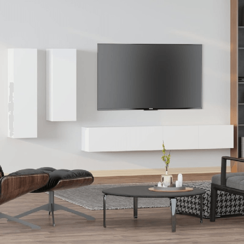 vidaXL-Set-di-Mobili-Porta-TV-4-pz-Bianco-in-Legno-Multistrato