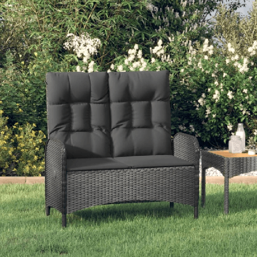 Panca-Reclinabile-da-Giardino-con-Cuscini-107cm-Polyrattan-Nera