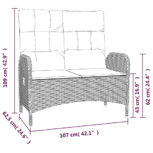 Panca-Reclinabile-da-Giardino-con-Cuscini-107cm-Polyrattan-Nera