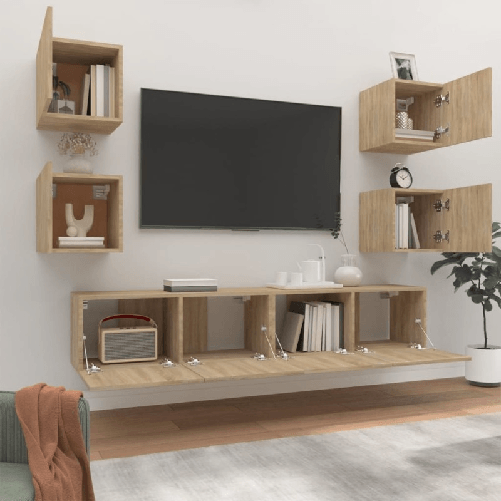 Set-di-Mobili-Porta-TV-6-pz-Rovere-Sonoma-in-Legno-Multistrato
