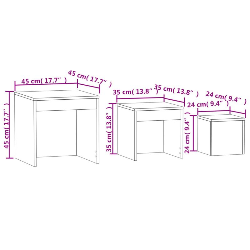 vidaXL-Tavolini-Impilabili-3-pz-Grigi-in-Truciolato