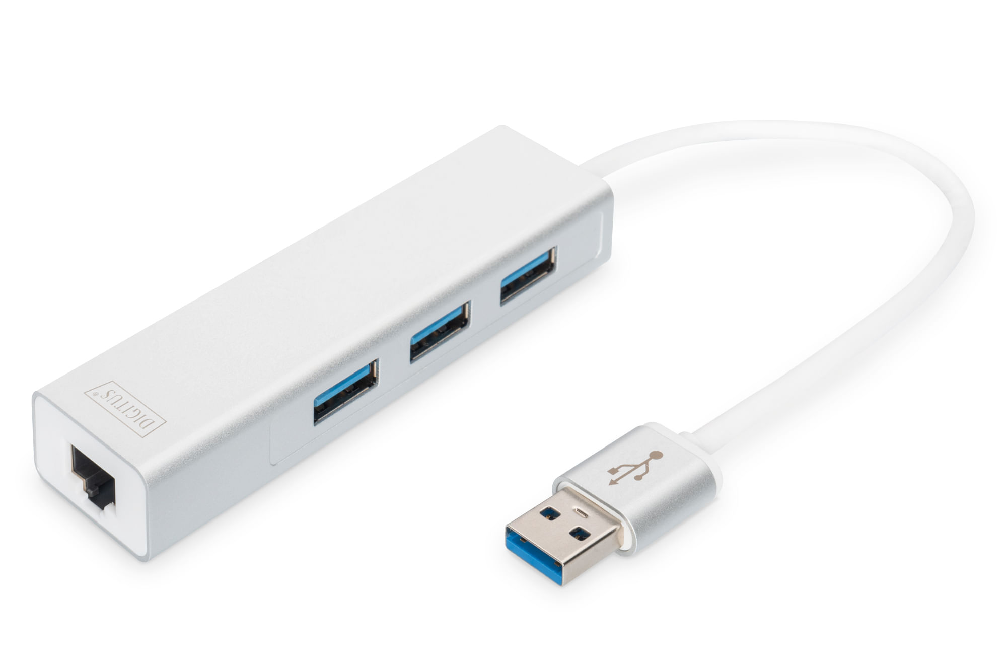 Digitus USB 3.0, Hub 3 porte & adattatore Gigabit LAN (USB3.0 3-PORT HUB + GIGABIT LAN - 3XUSB A/F 1XUSB A/M 1XRJ45 LAN)