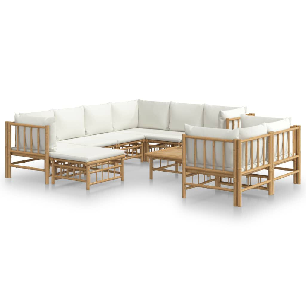 VidaXL Set Salotto da Giardino 10pz con Cuscini Bianco Crema in Bambù