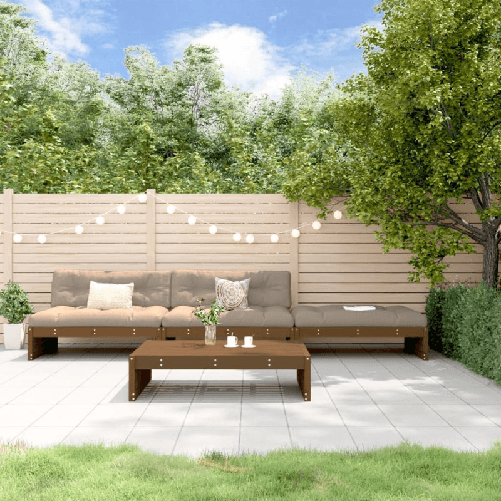 vidaXL-Set-Divani-da-Giardino-4-pz-con-Cuscini-in-Legno-Massello-Miele
