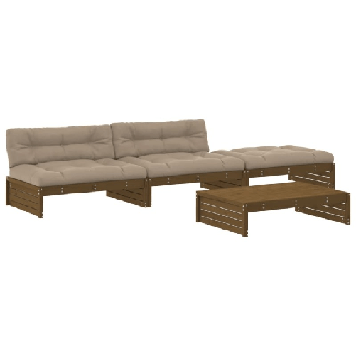 vidaXL-Set-Divani-da-Giardino-4-pz-con-Cuscini-in-Legno-Massello-Miele