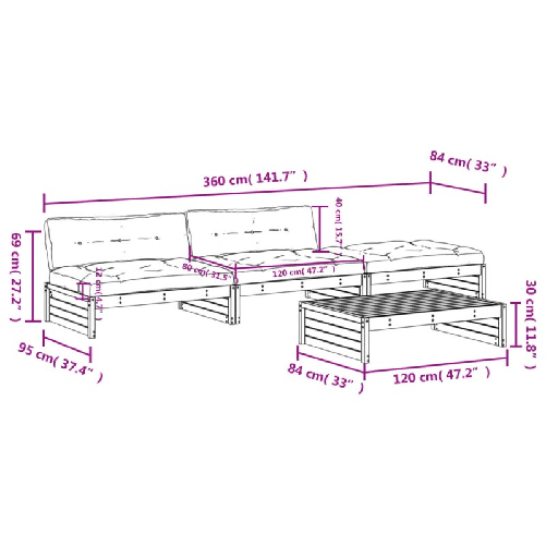 vidaXL-Set-Divani-da-Giardino-4-pz-con-Cuscini-in-Legno-Massello-Miele