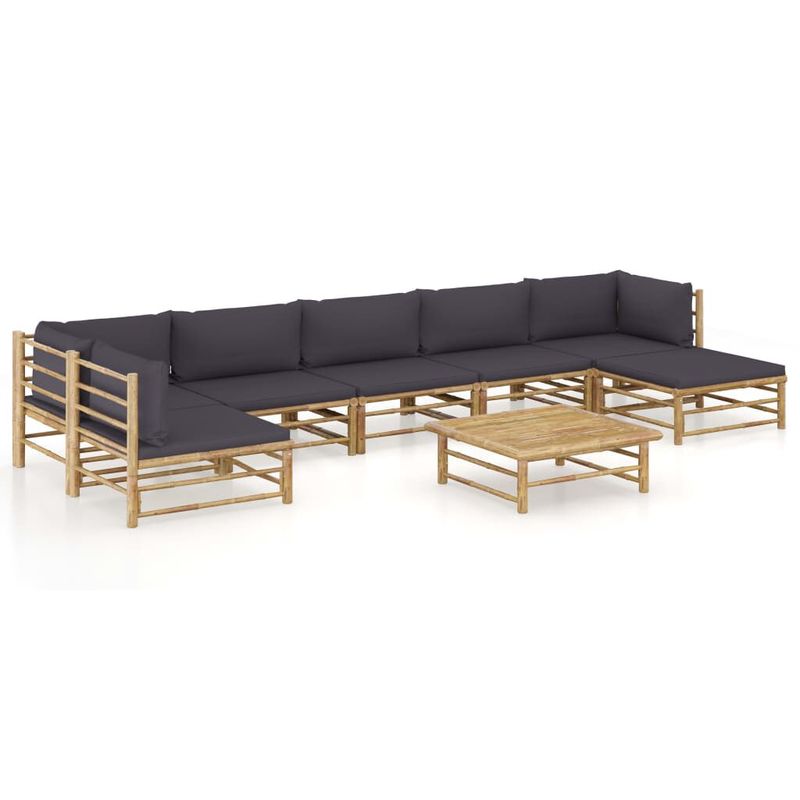 vidaXL-Set-Salotto-da-Giardino-8pz-con-Cuscini-Grigio-Scuro-Bambu