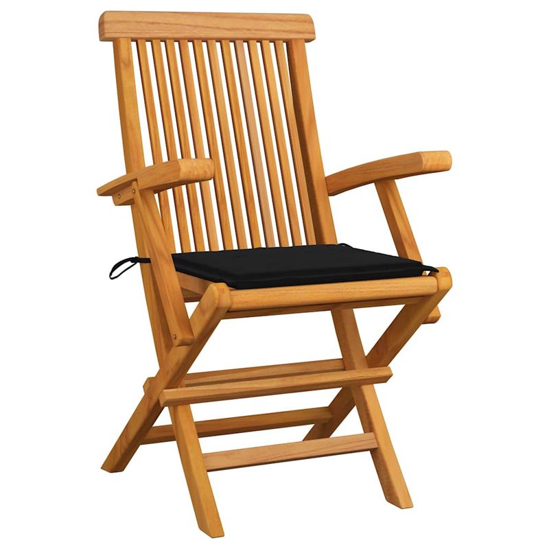 vidaXL-Sedie-da-Giardino-con-Cuscini-Neri-4-pz-Massello-di-Teak