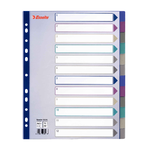 ESSELTE-Separatore-in-PPL-traslucido-12-tasti-f.to-A4-MAXI-245x297cm-ESSELTE