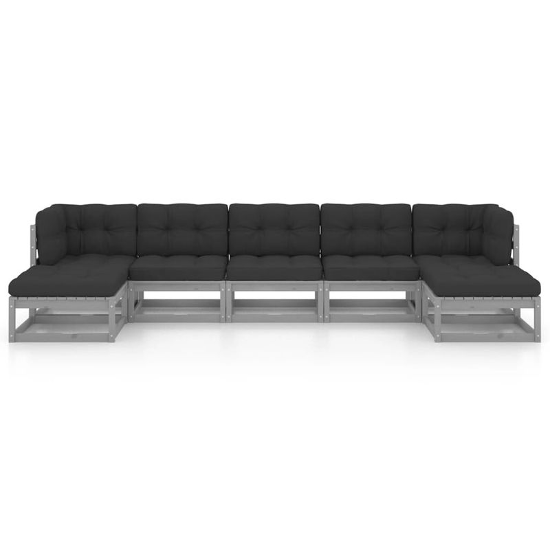 vidaXL-Set-Divani-da-Giardino-7pz-con-Cuscini-Grigio-Massello-di-Pino