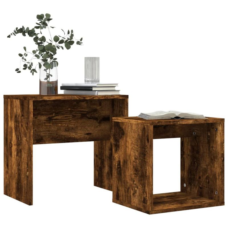vidaXL-Tavolini-Impilabili-2-pz-Rovere-Fumo-in-Legno-Multistrato