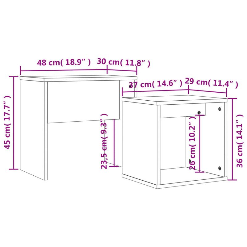 vidaXL-Tavolini-Impilabili-2-pz-Rovere-Fumo-in-Legno-Multistrato