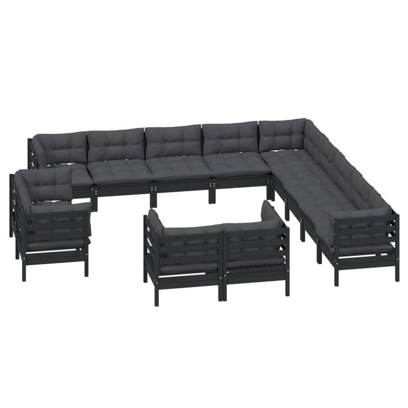 vidaXL-Set-Divani-da-Giardino-13-pz-con-Cuscini-Neri-Massello-di-Pino