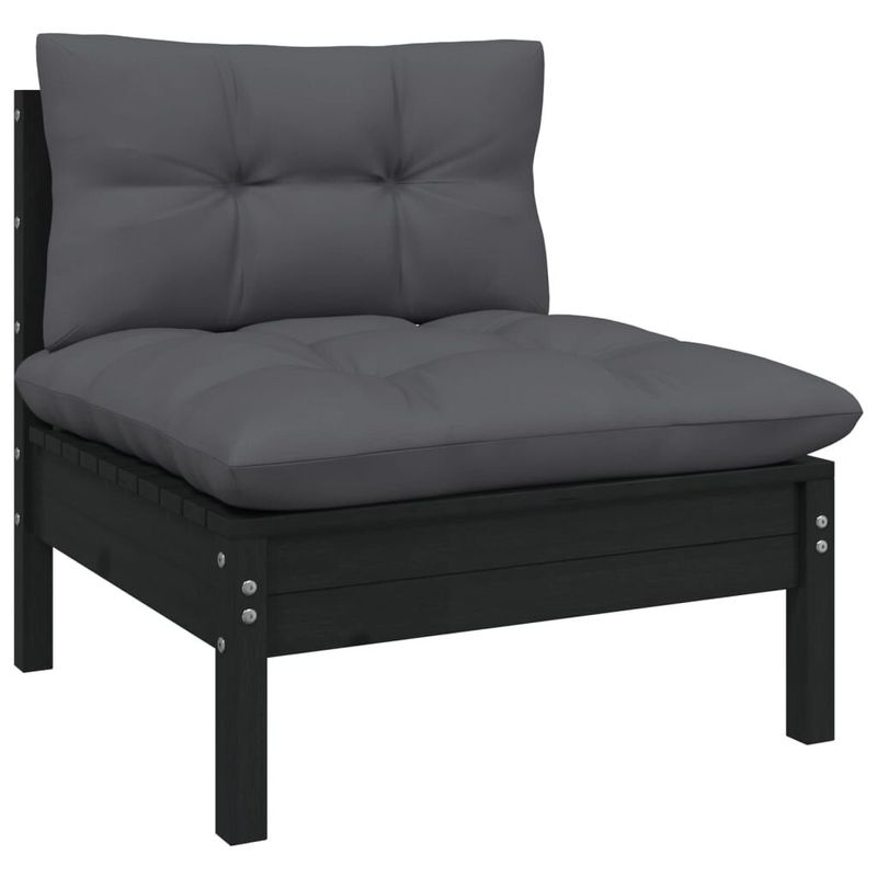 vidaXL-Set-Divani-da-Giardino-13-pz-con-Cuscini-Neri-Massello-di-Pino
