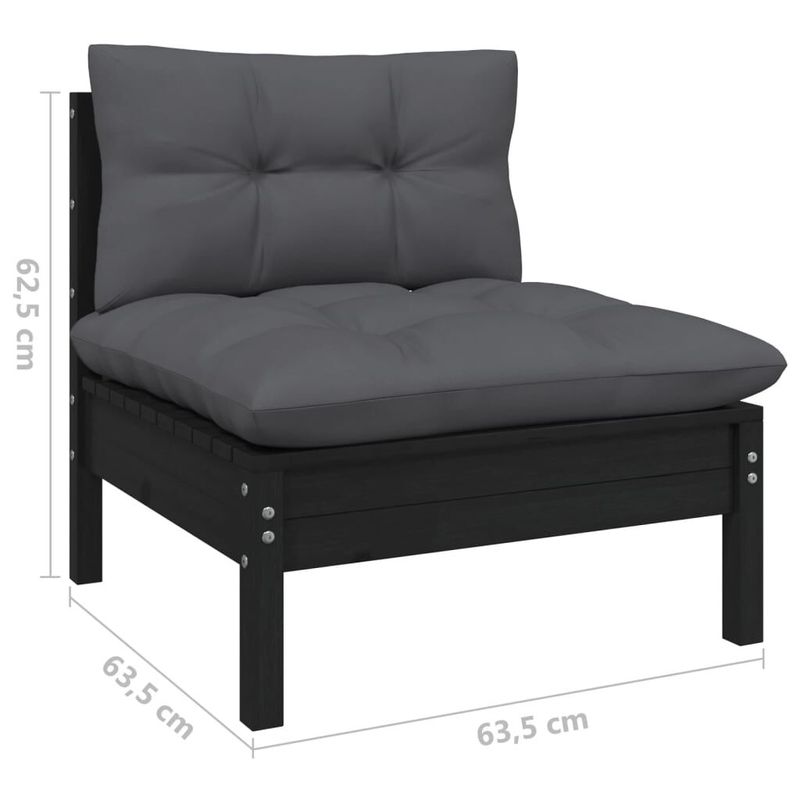 vidaXL-Set-Divani-da-Giardino-13-pz-con-Cuscini-Neri-Massello-di-Pino