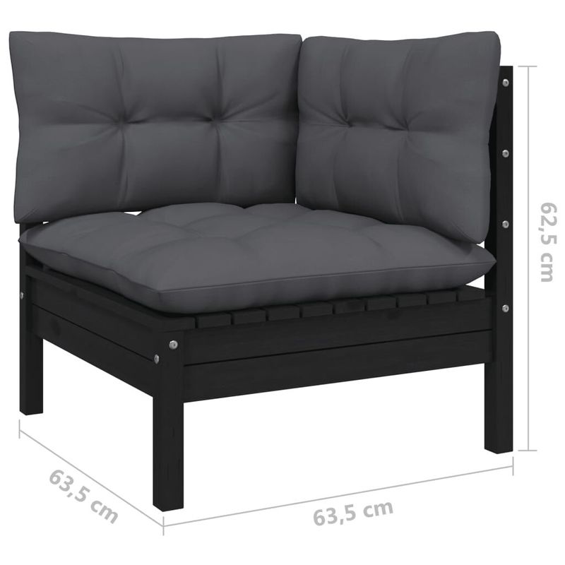 vidaXL-Set-Divani-da-Giardino-13-pz-con-Cuscini-Neri-Massello-di-Pino