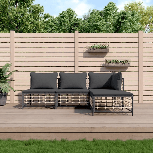 vidaXL-Set-Divani-da-Giardino-4-pz-con-Cuscini-Antracite-in-Polyrattan