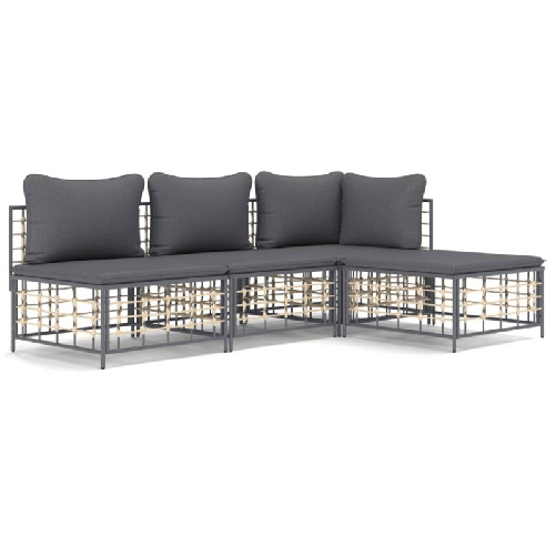 vidaXL-Set-Divani-da-Giardino-4-pz-con-Cuscini-Antracite-in-Polyrattan