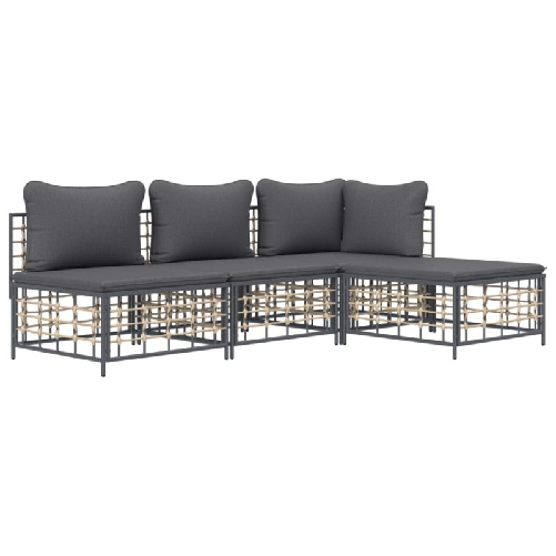 vidaXL-Set-Divani-da-Giardino-4-pz-con-Cuscini-Antracite-in-Polyrattan