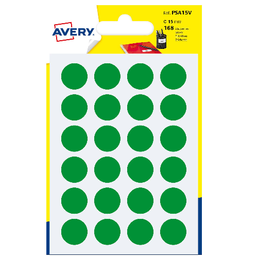 AVERY-Blister-168-etichetta-adesiva-tonda-PSA-verde-D15mm-Avery