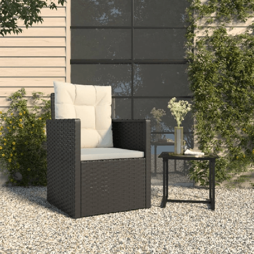 vidaXL-Poltrona-da-Giardino-con-Cuscini-Nera-in-Polyrattan