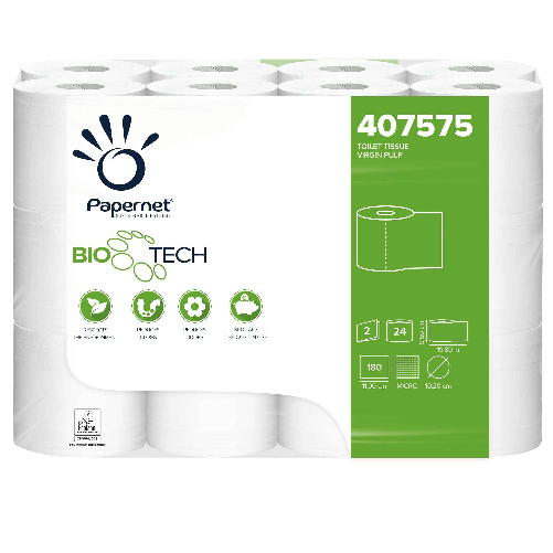 PAPERNET-Pacco-24RT-carta-igienica-classica-2veli-1980mt-180-strappi-BioTech-Papernet