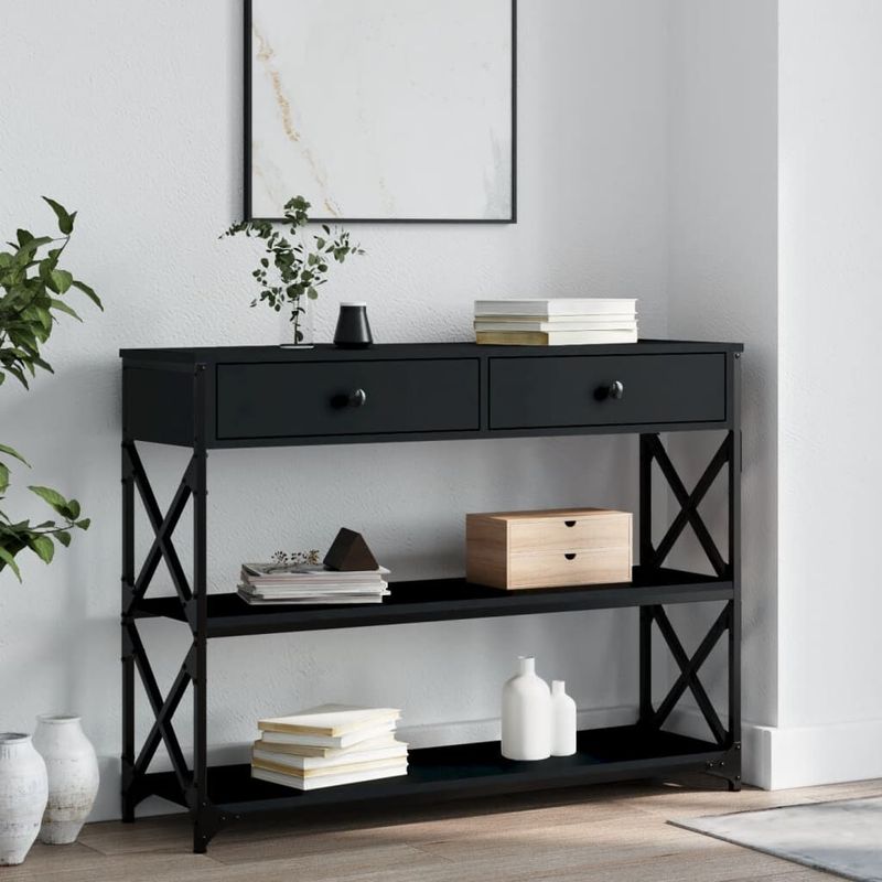 vidaXL-Tavolino-Consolle-Nero-100x28x75-cm-in-Legno-Multistrato