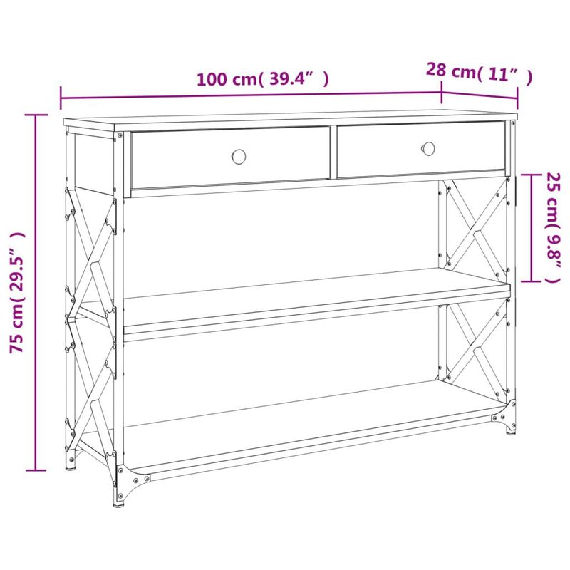 vidaXL-Tavolino-Consolle-Nero-100x28x75-cm-in-Legno-Multistrato