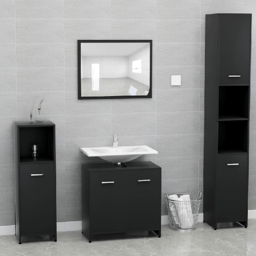 VidaXL Set Mobili da Bagno Nero in Legno Multistrato
