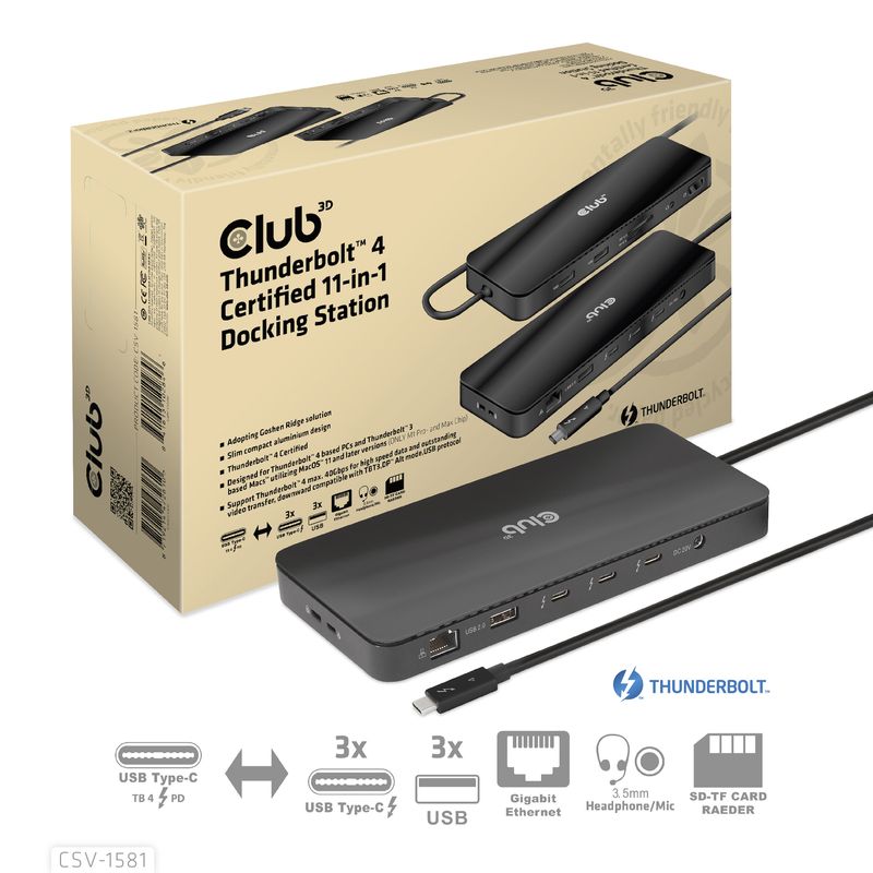 CLUB3D-CSV-1581-replicatore-di-porte-e-docking-station-per-notebook-Thunderbolt-4-Nero