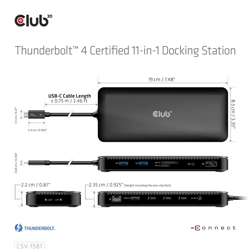 CLUB3D-CSV-1581-replicatore-di-porte-e-docking-station-per-notebook-Thunderbolt-4-Nero