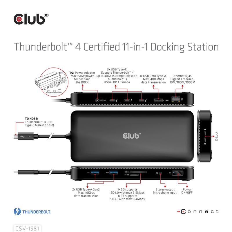 CLUB3D-CSV-1581-replicatore-di-porte-e-docking-station-per-notebook-Thunderbolt-4-Nero