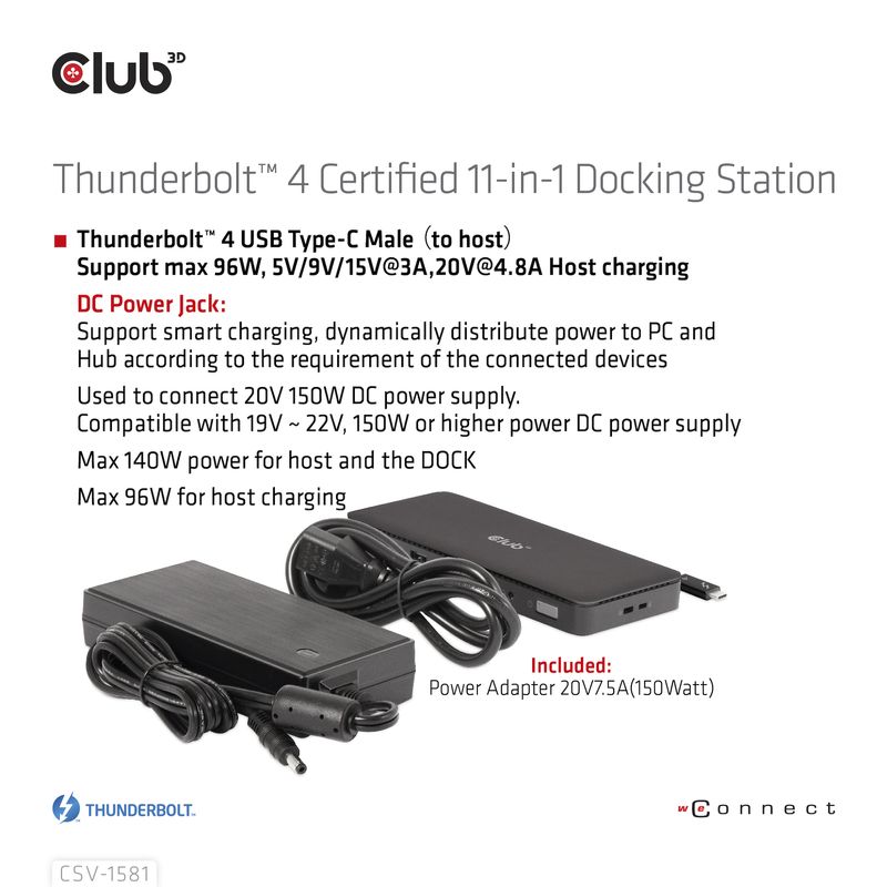 CLUB3D-CSV-1581-replicatore-di-porte-e-docking-station-per-notebook-Thunderbolt-4-Nero