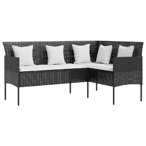 Divano-a-Forma-di-L-con-Cuscini-in-Polyrattan-Nero