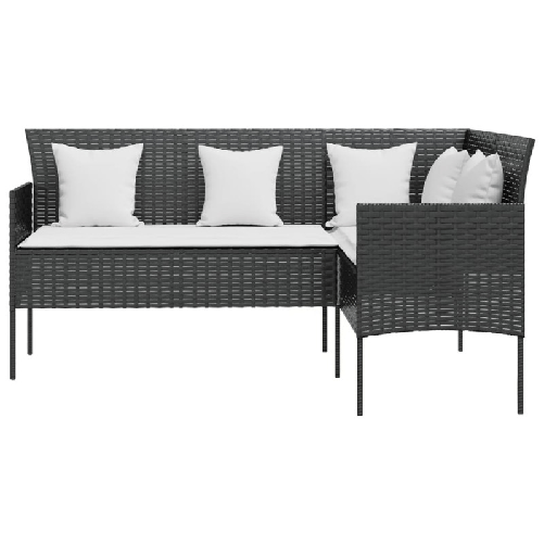 Divano-a-Forma-di-L-con-Cuscini-in-Polyrattan-Nero