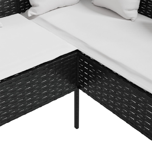 Divano-a-Forma-di-L-con-Cuscini-in-Polyrattan-Nero