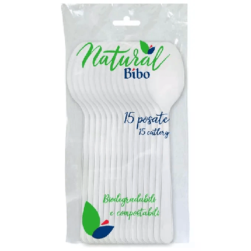BIBO 15 Cucchiai In Bioplastica Bianchi