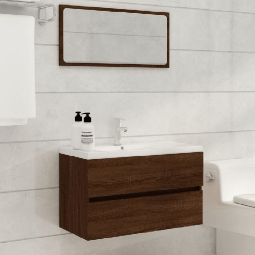vidaXL-Set-Mobili-da-Bagno-2-pz-Rovere-Marrone-in-Legno-Multistrato