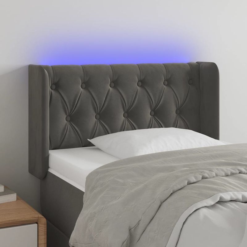 Testiera-a-LED-Grigio-Scuro-147x16x118-128cm-in-Velluto