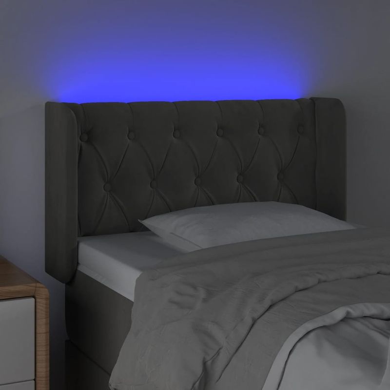 Testiera-a-LED-Grigio-Scuro-147x16x118-128cm-in-Velluto