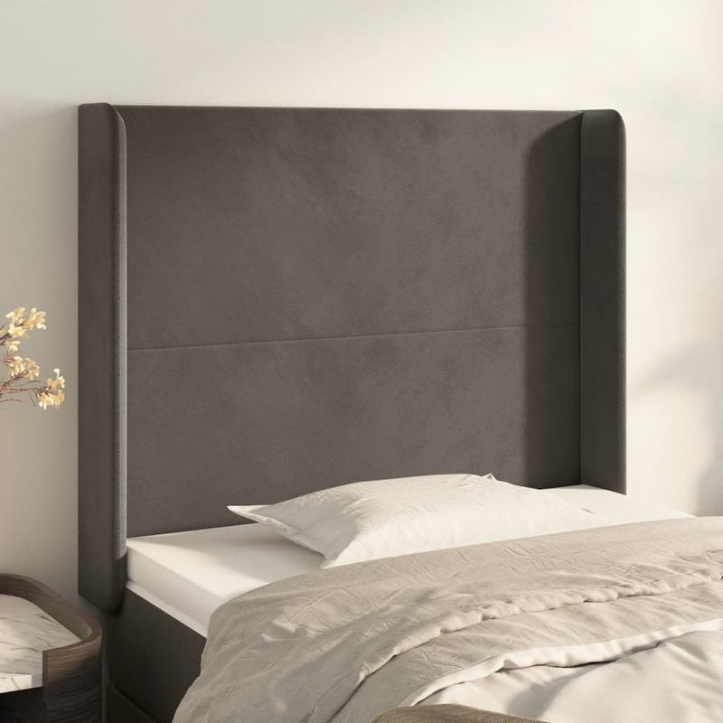 Testiera-ad-Orecchio-Grigio-Scuro-163x16x78-88-cm-in-Velluto