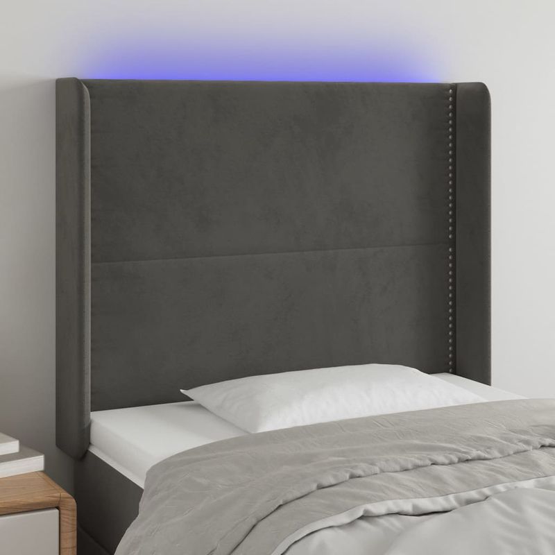 Testiera-a-LED-Grigio-Scuro-103x16x118-128cm-in-Velluto