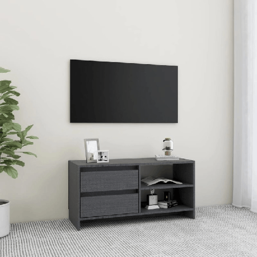 vidaXL-Mobile-Porta-TV-Grigio-80x31x39-cm-in-Legno-Massello-di-Pino