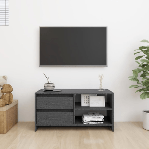 vidaXL-Mobile-Porta-TV-Grigio-80x31x39-cm-in-Legno-Massello-di-Pino