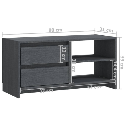 vidaXL-Mobile-Porta-TV-Grigio-80x31x39-cm-in-Legno-Massello-di-Pino