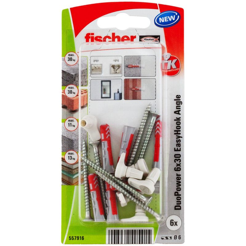 Fischer-557916-ancoraggio-a-vite-e-tassello-6-pz-Kit-di-viti-e-tasselli-a-muro-30-mm