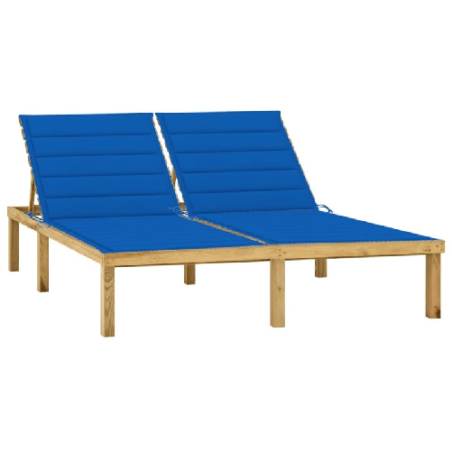vidaXL-Lettino-Prendisole-Doppio-e-Cuscini-Blu-Reale-Pino-Impregnato