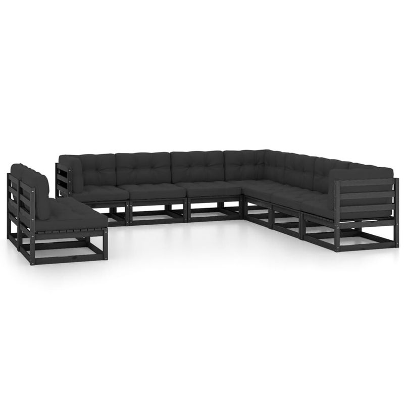vidaXL-Set-Divani-da-Giardino-9-pz-con-Cuscini-Massello-di-Pino-Nero